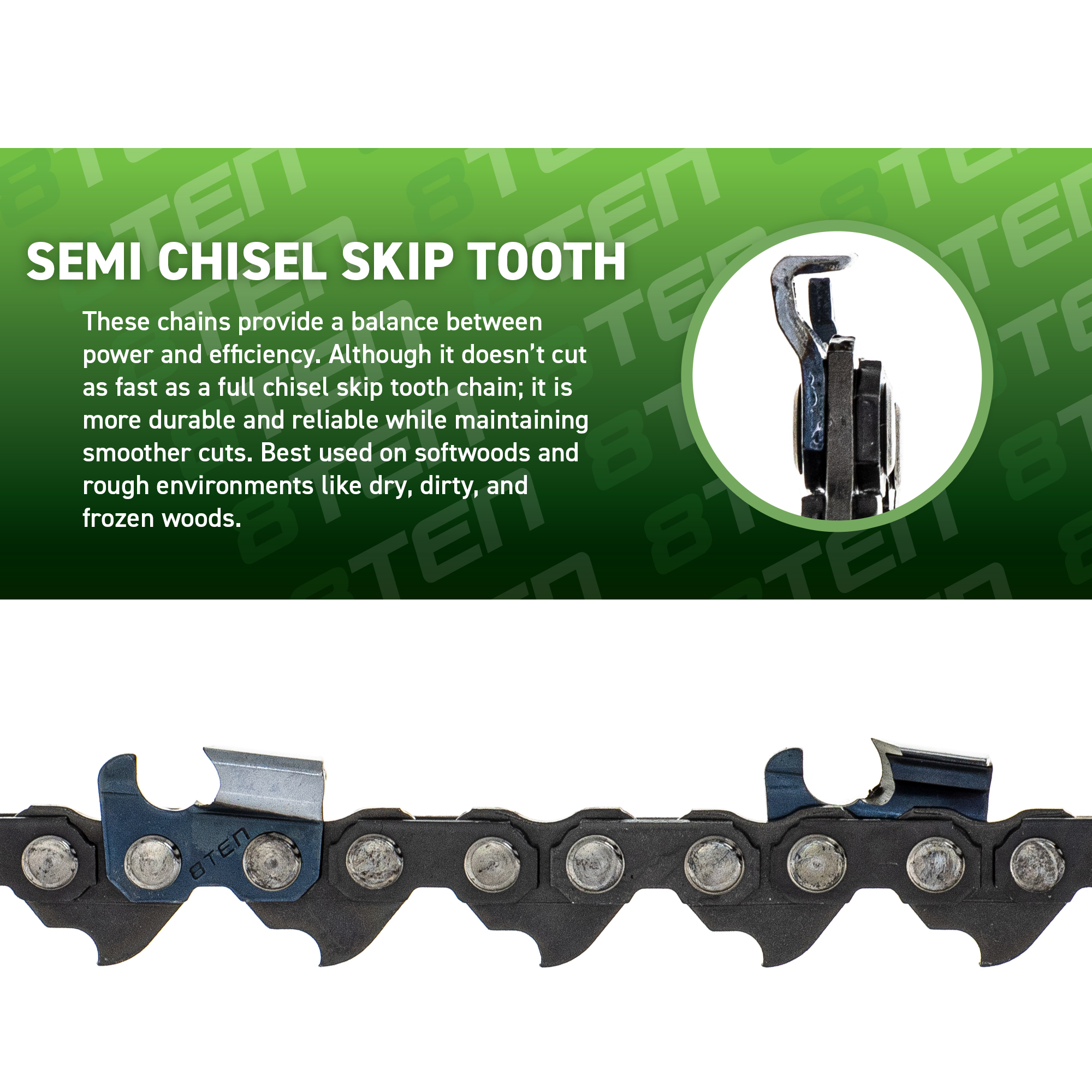 Chisel Skip Tooth Semi Chisel Skip Tooth Chainsaw Chain 32 Inch .050 3/8 105 DL for Echo ...